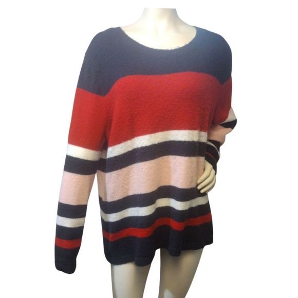 Croft & Barrow Block Sweater Red Navy Pink White Round Neck Like New Size XXL - Picture 13 of 14